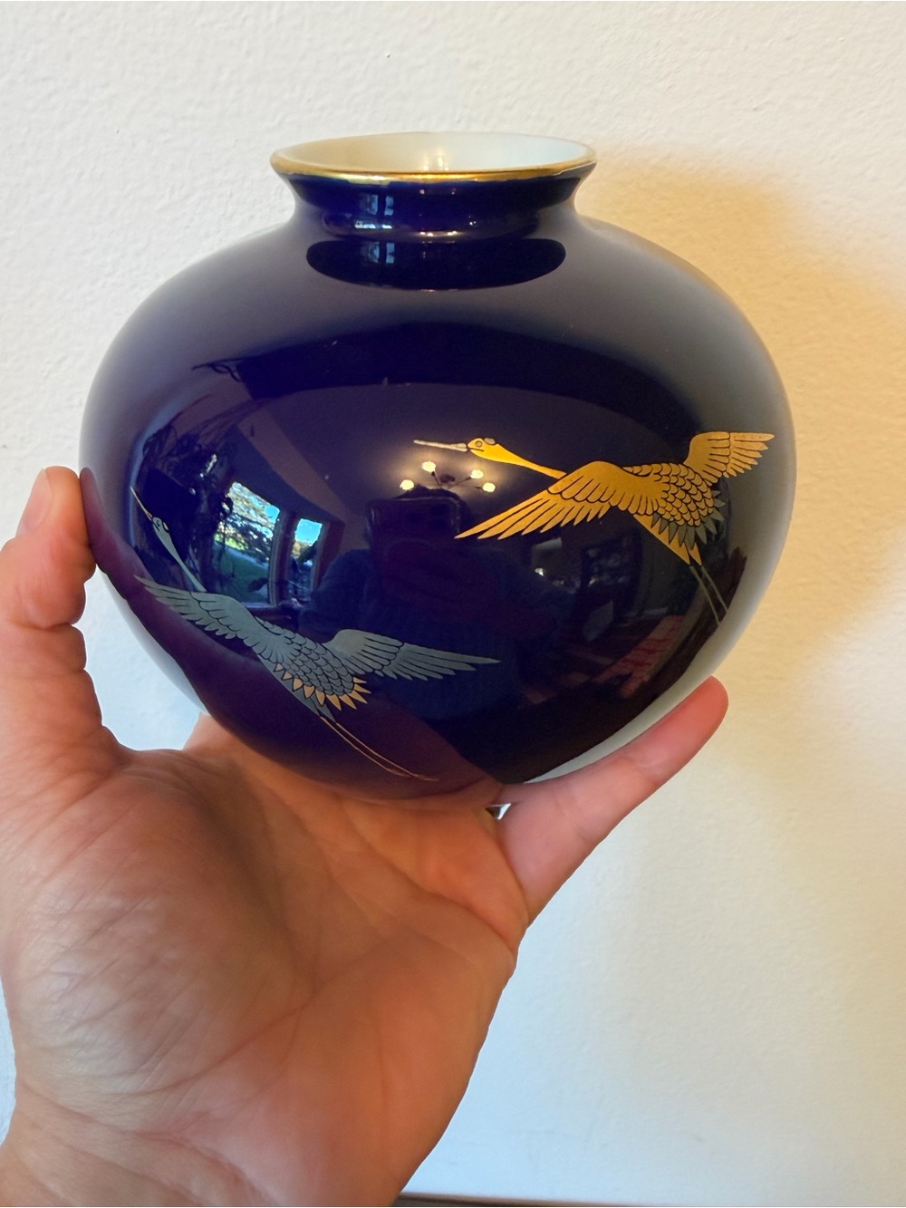 Cobalt Blue Porcelain Crane Accent Vase